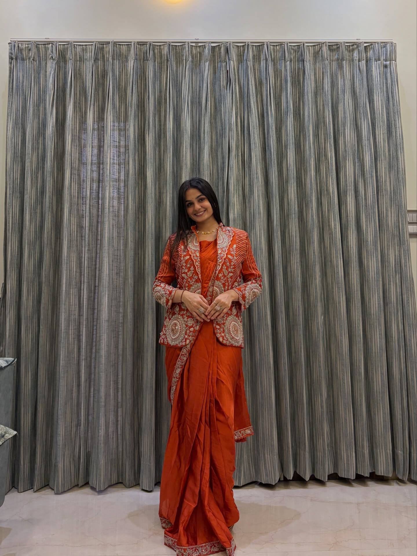 NEW SUPERHIT TRENDING READY TO WEAR SAREE WITH FULLY EMBROIDERED STYLIST BLOUSE AND KOTI ON RANGOLI FABRIC