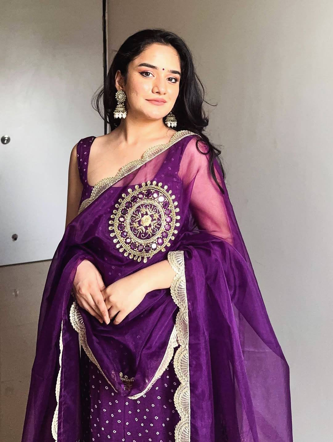 3 PIECES KURTI, CHUDIDAR AND DUPATTA WITH EMBROIDERY, PEARL MOTI AND REAL MIRROR HAND WORK