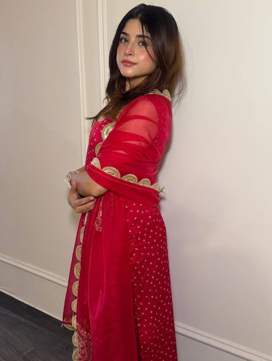 3 PIECES KURTI, CHUDIDAR AND DUPATTA WITH EMBROIDERY, PEARL MOTI AND REAL MIRROR HAND WORK