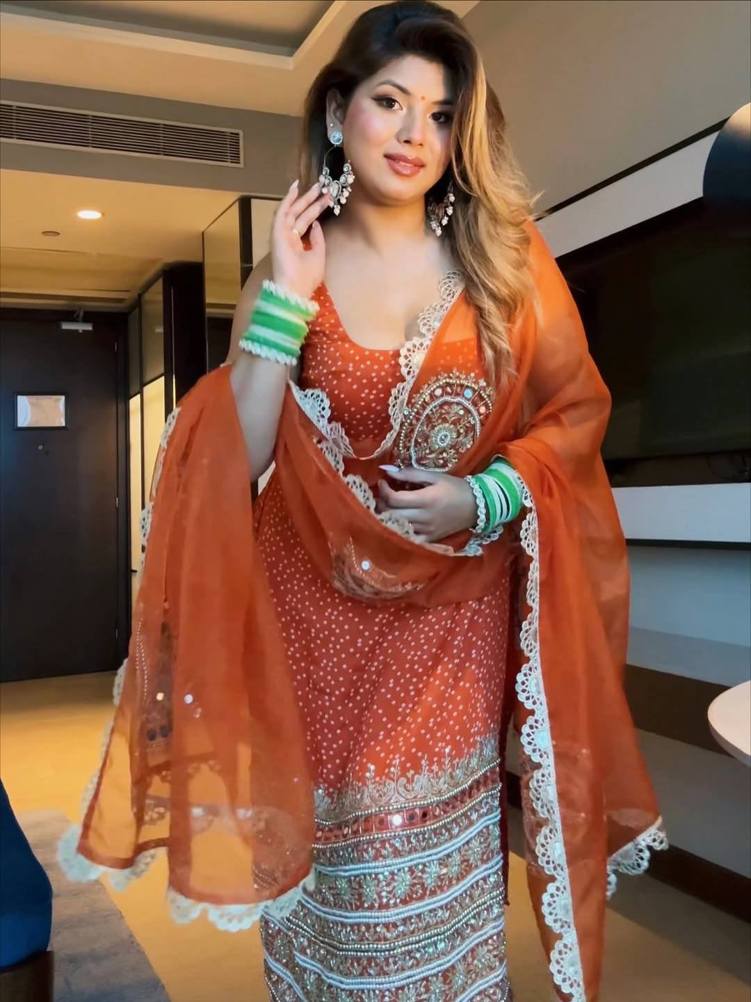 3 PIECES KURTI, CHUDIDAR AND DUPATTA WITH EMBROIDERY, PEARL MOTI AND REAL MIRROR HAND WORK