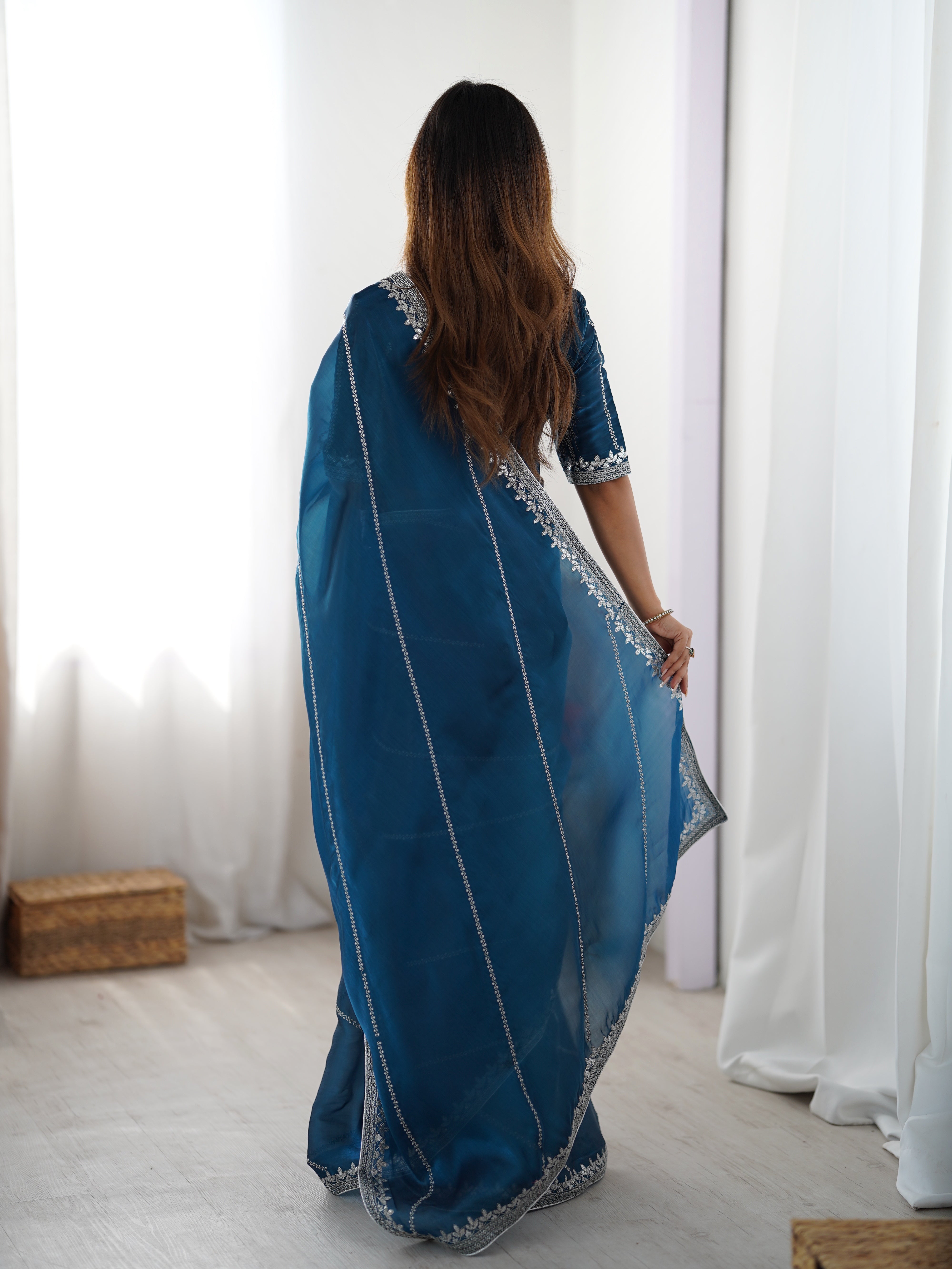 Elegant Thread Work JMC Silk Saree with Matching Embroidered Blouse