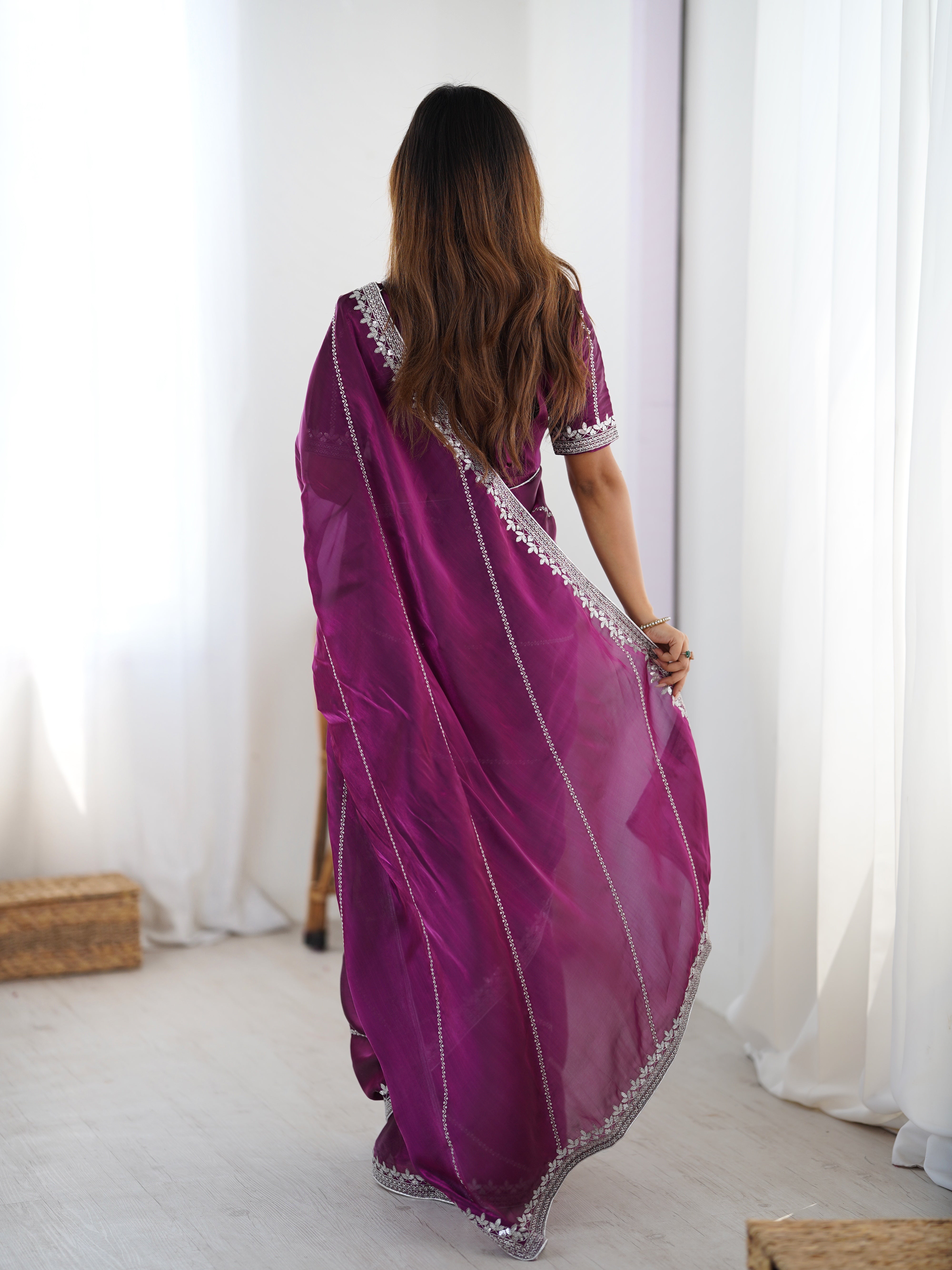 Elegant Thread Work JMC Silk Saree with Matching Embroidered Blouse