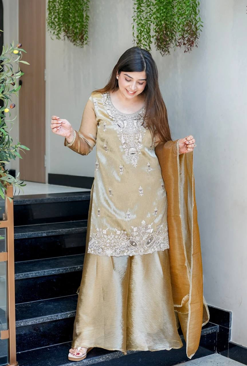Heavy Embroidery Sequence Work Top-Bottom And Dupatta Set