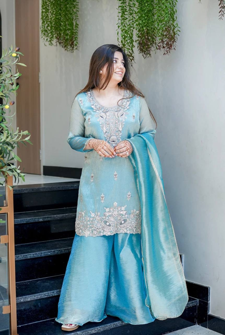 Heavy Embroidery Sequence Work Top-Bottom And Dupatta Set