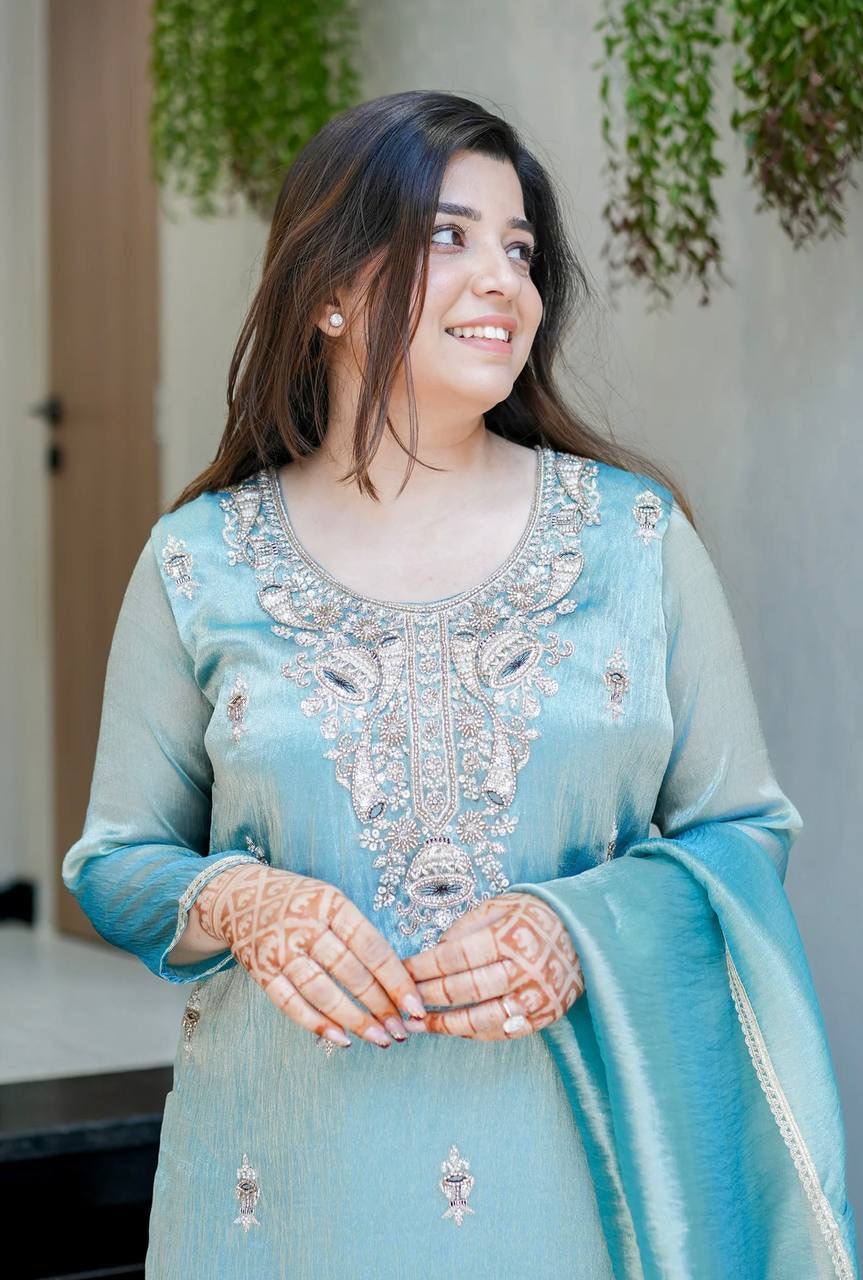 Heavy Embroidery Sequence Work Top-Bottom And Dupatta Set