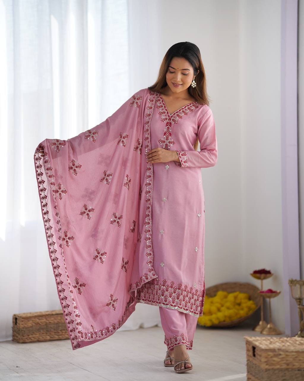 Designer Party Wear Look Top-Bottom and Dupatta With Heavy Embroidery Work