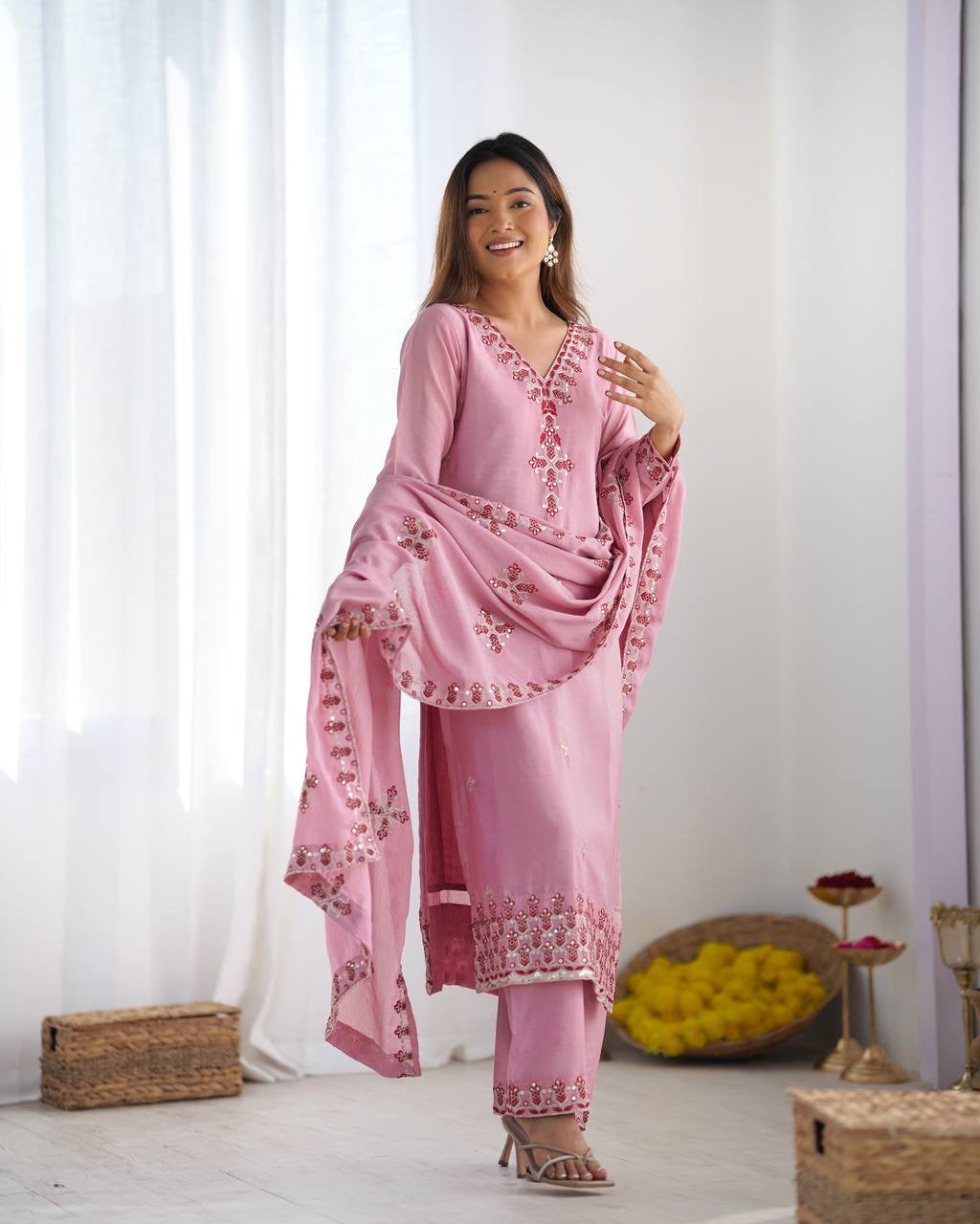 Designer Party Wear Look Top-Bottom and Dupatta With Heavy Embroidery Work