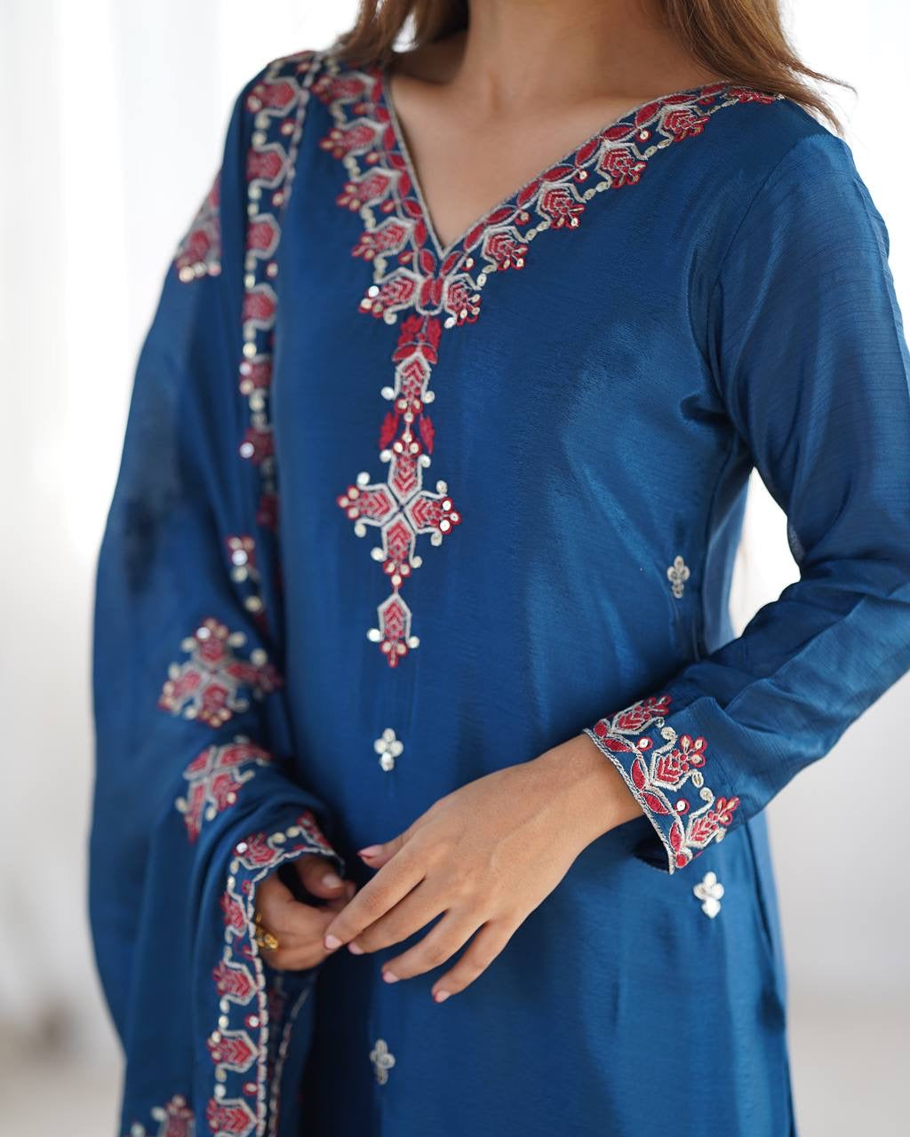 Designer Party Wear Look Top-Bottom and Dupatta With Heavy Embroidery Work