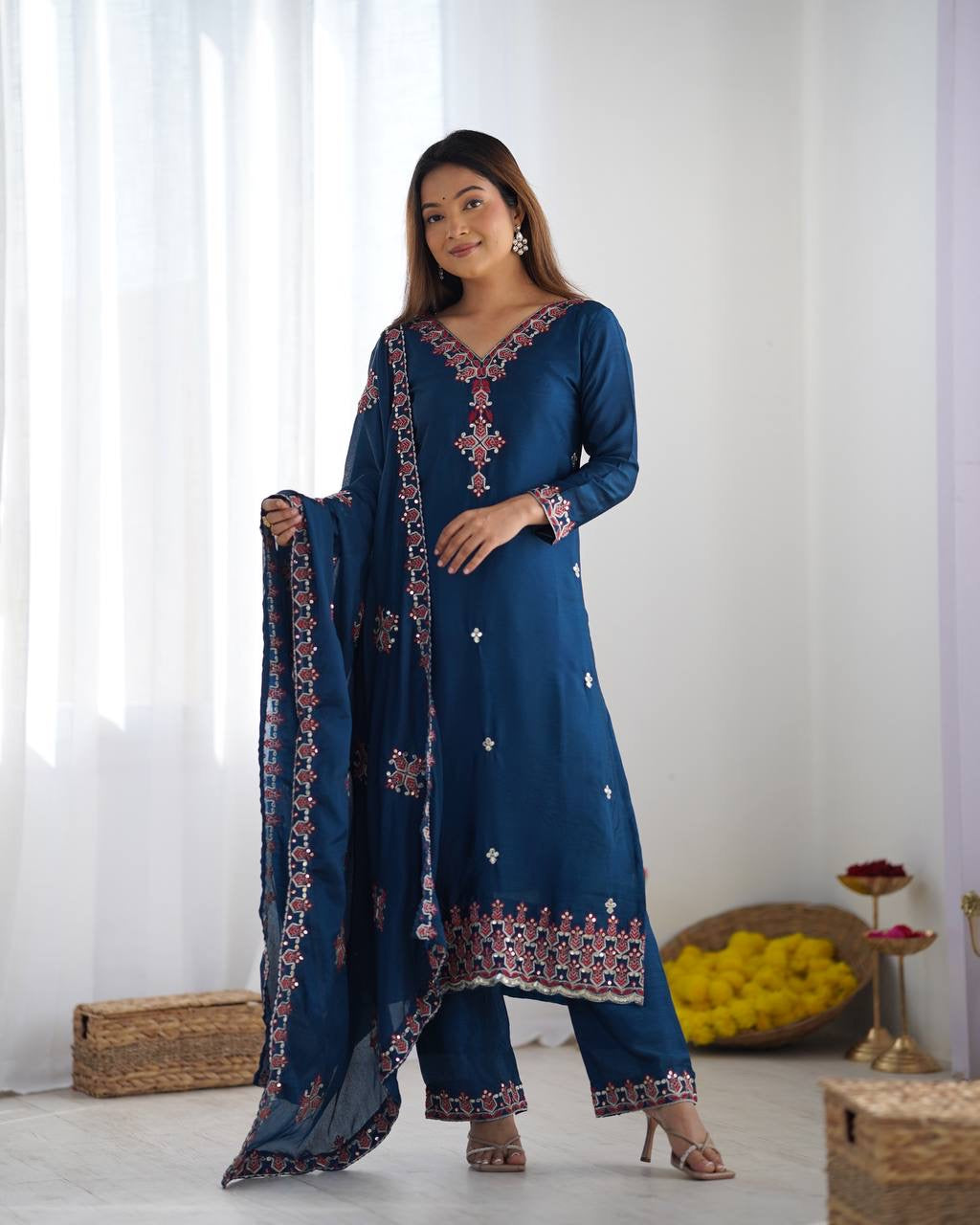 Designer Party Wear Look Top-Bottom and Dupatta With Heavy Embroidery Work