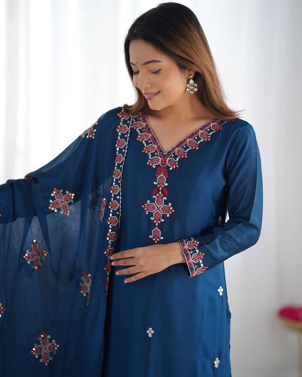 Designer Party Wear Look Top-Bottom and Dupatta With Heavy Embroidery Work