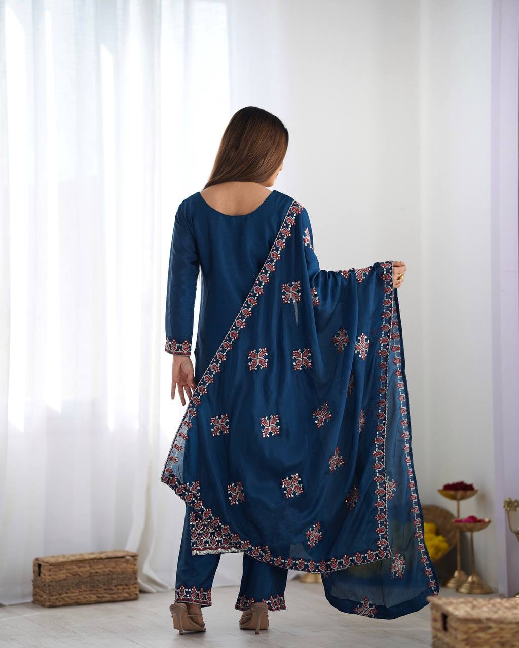 Designer Party Wear Look Top-Bottom and Dupatta With Heavy Embroidery Work