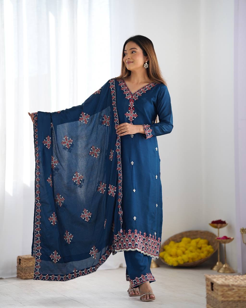 Designer Party Wear Look Top-Bottom and Dupatta With Heavy Embroidery Work