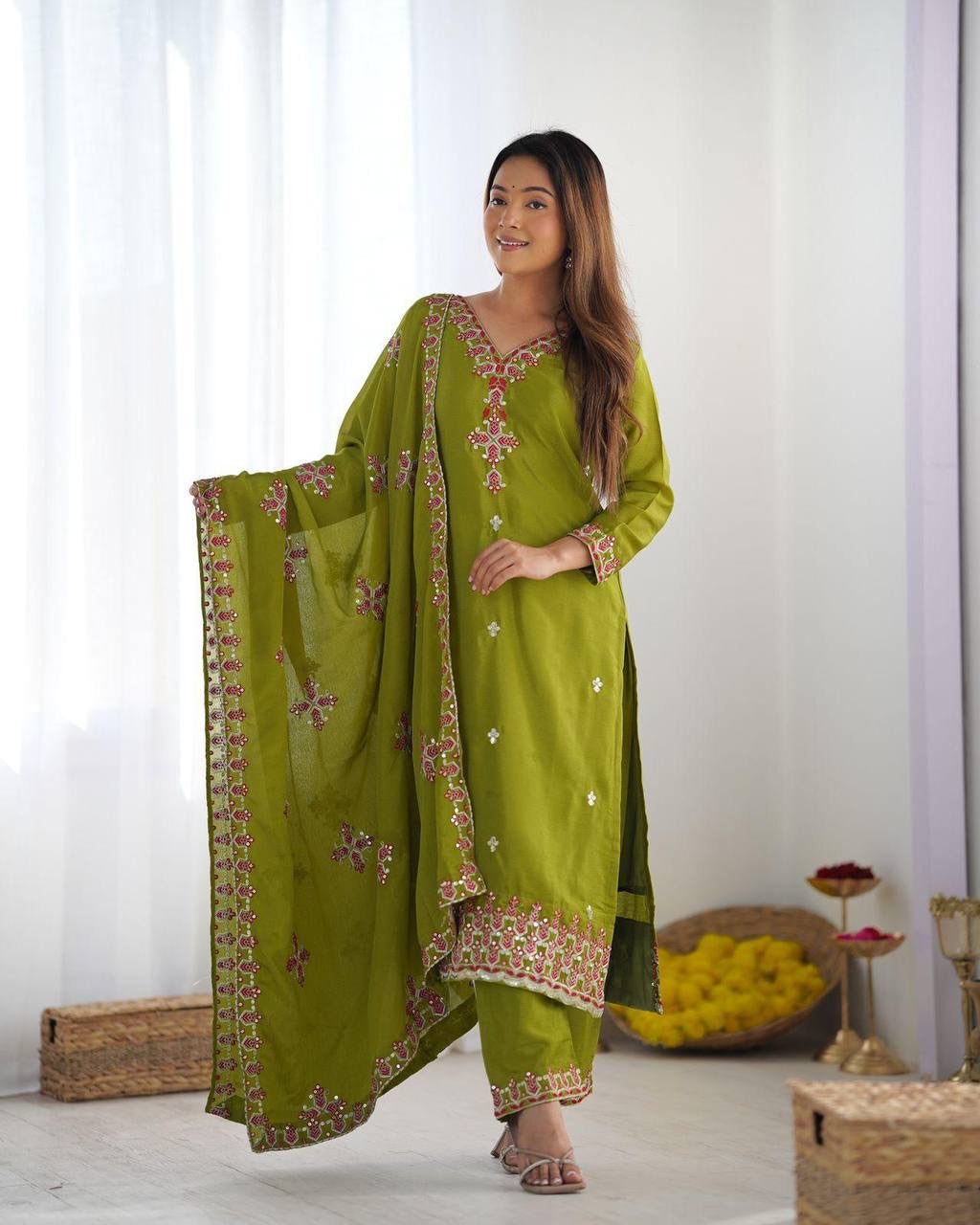 Designer Party Wear Look Top-Bottom and Dupatta With Heavy Embroidery