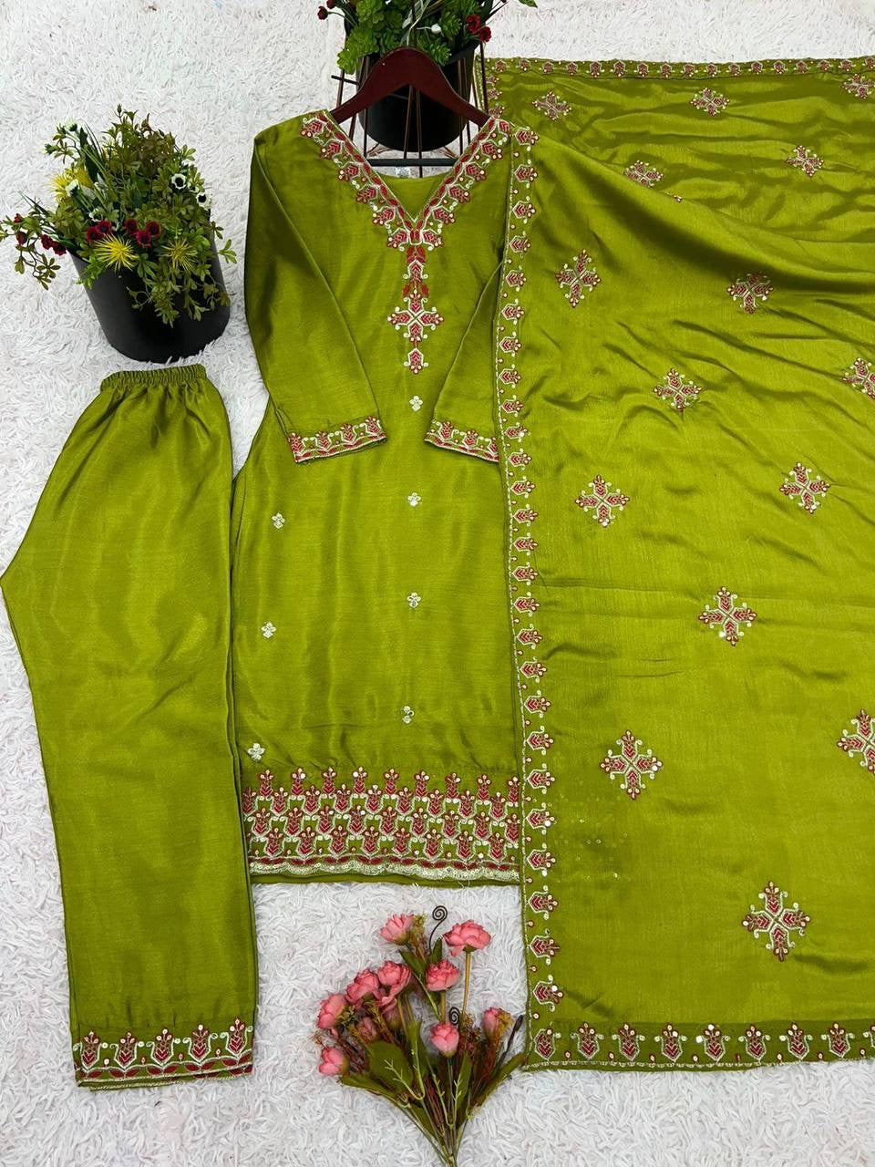 Designer Party Wear Look Top-Bottom and Dupatta With Heavy Embroidery