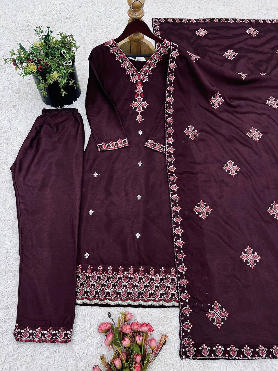 Designer Party Wear Look Top-Bottom and Dupatta With Heavy Embroidery