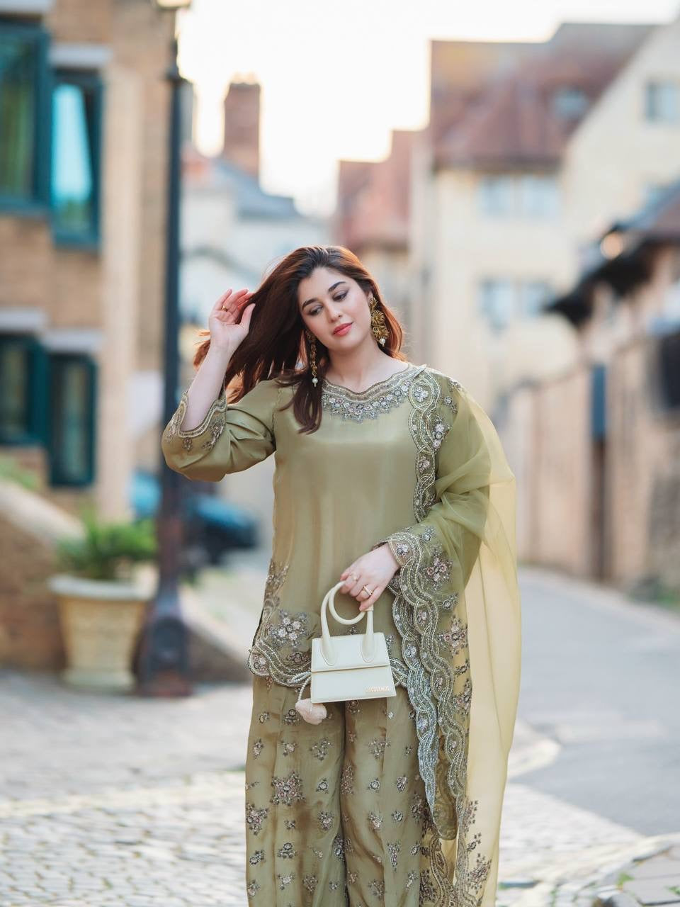 French Crep Silk Top-Bottom And Dupatta Set Fully Stitched Ready To Wear