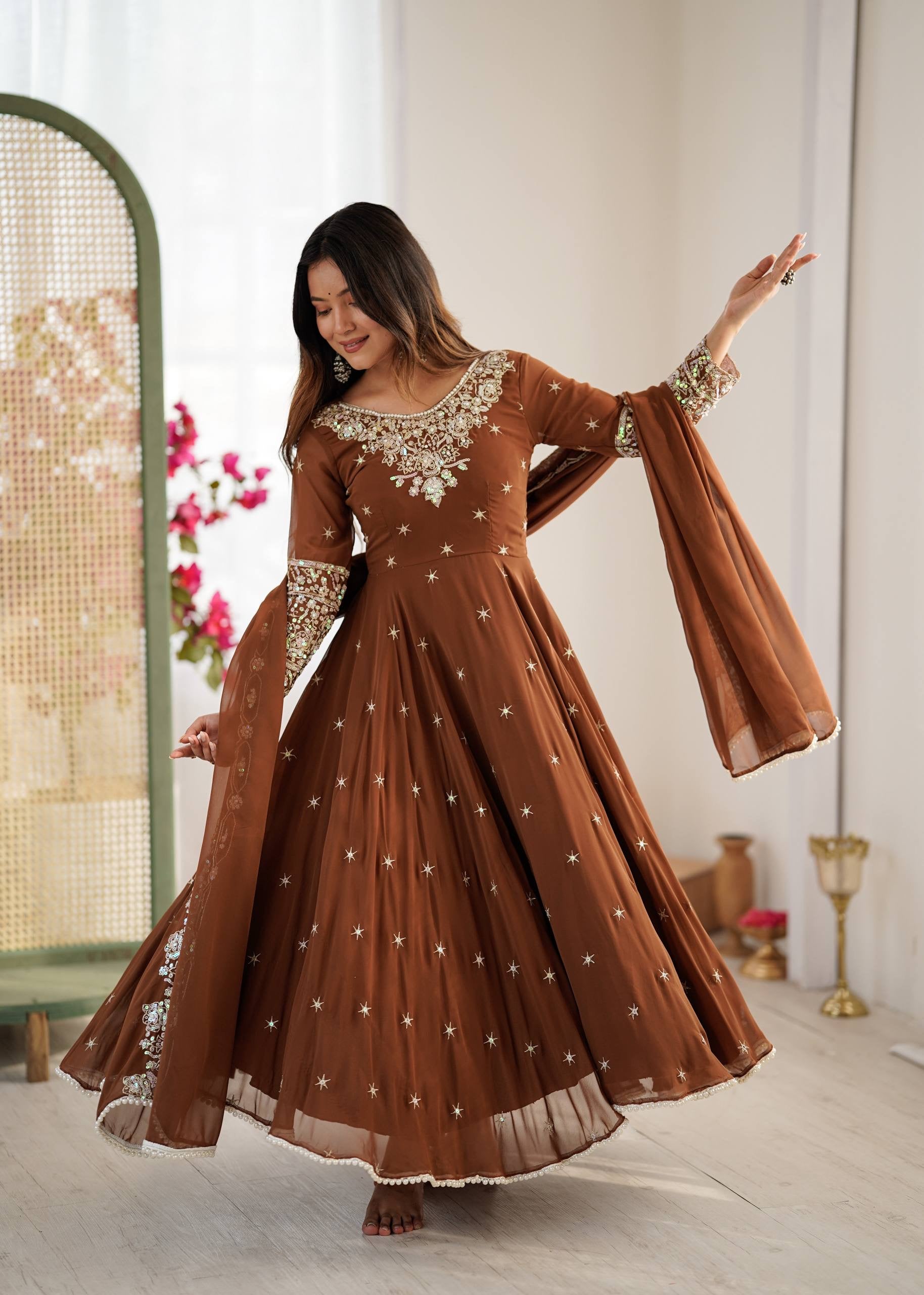 Elegant Embroidered Rembo Sequence Designer Anarkali Three Piece Set