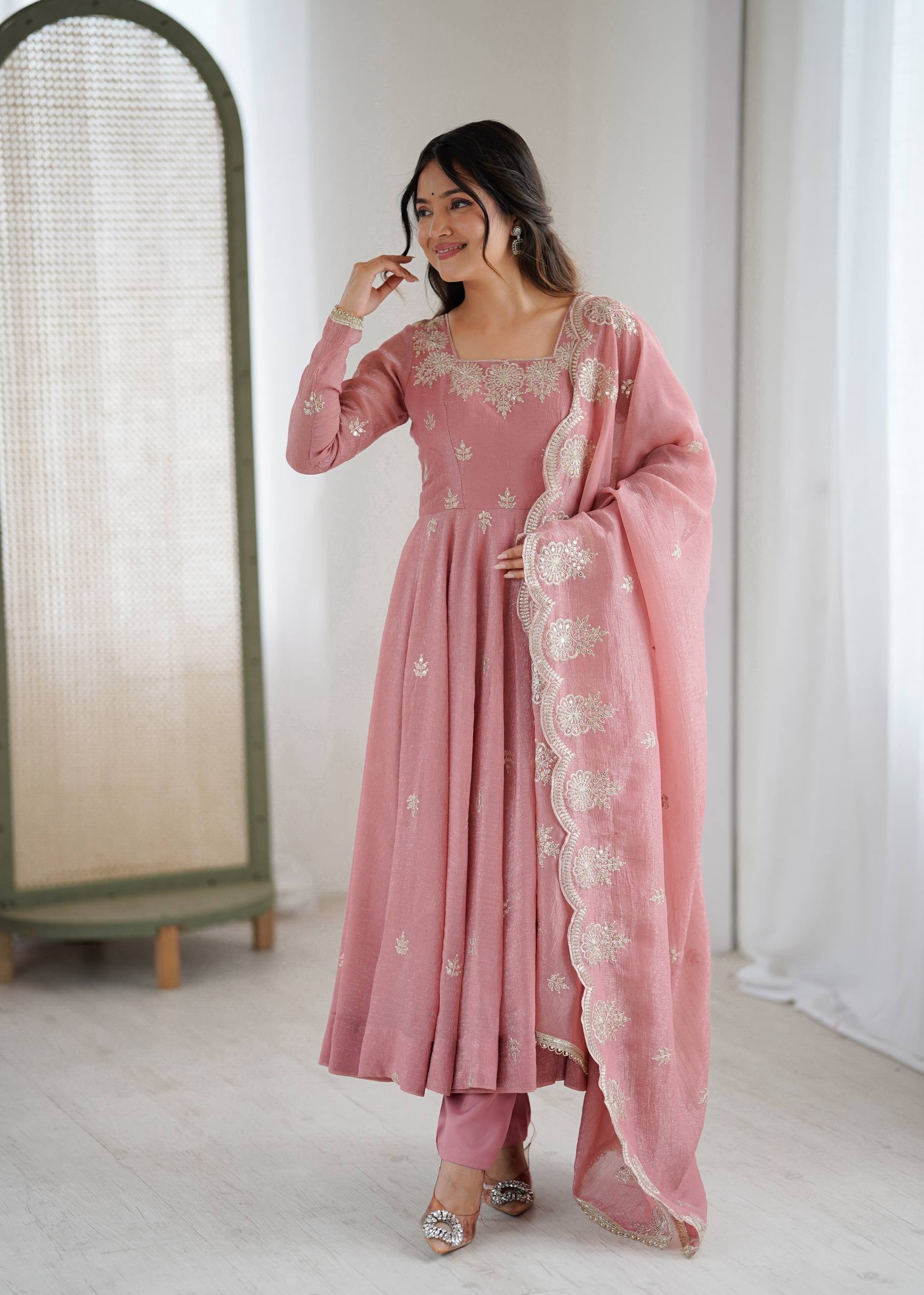 Elegant Embroidered Sequence Designer Anarkali Three Piece Set