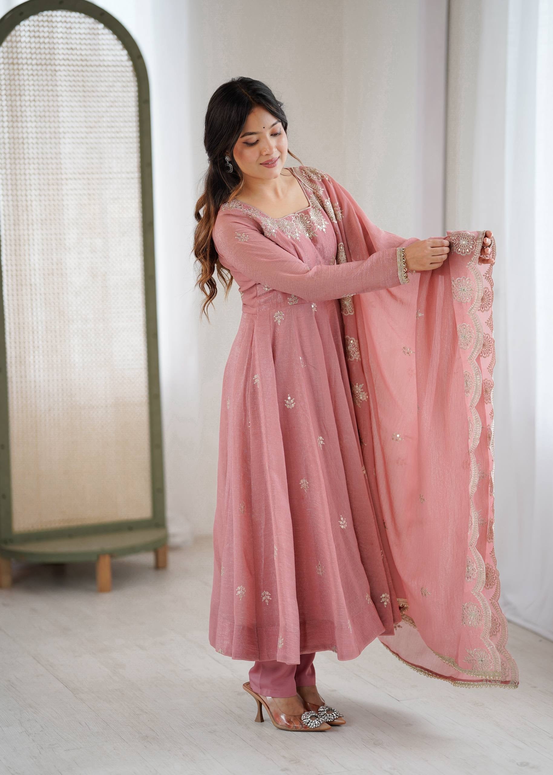 Elegant Embroidered Sequence Designer Anarkali Three Piece Set