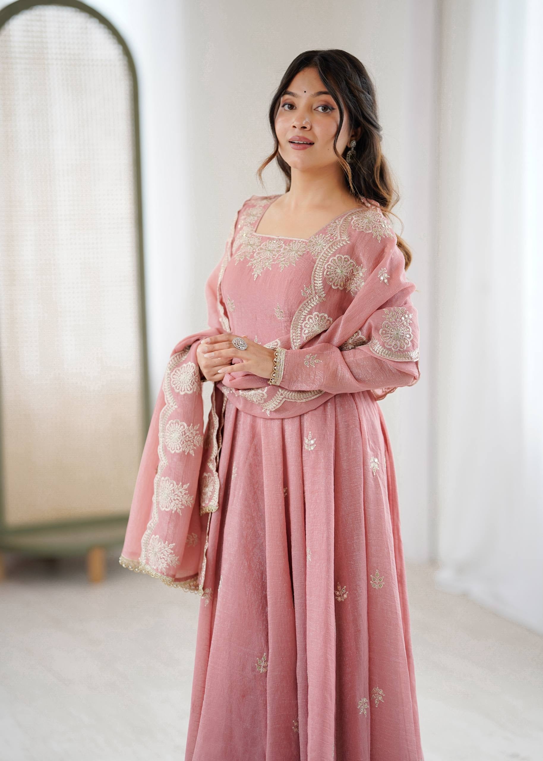 Elegant Embroidered Sequence Designer Anarkali Three Piece Set