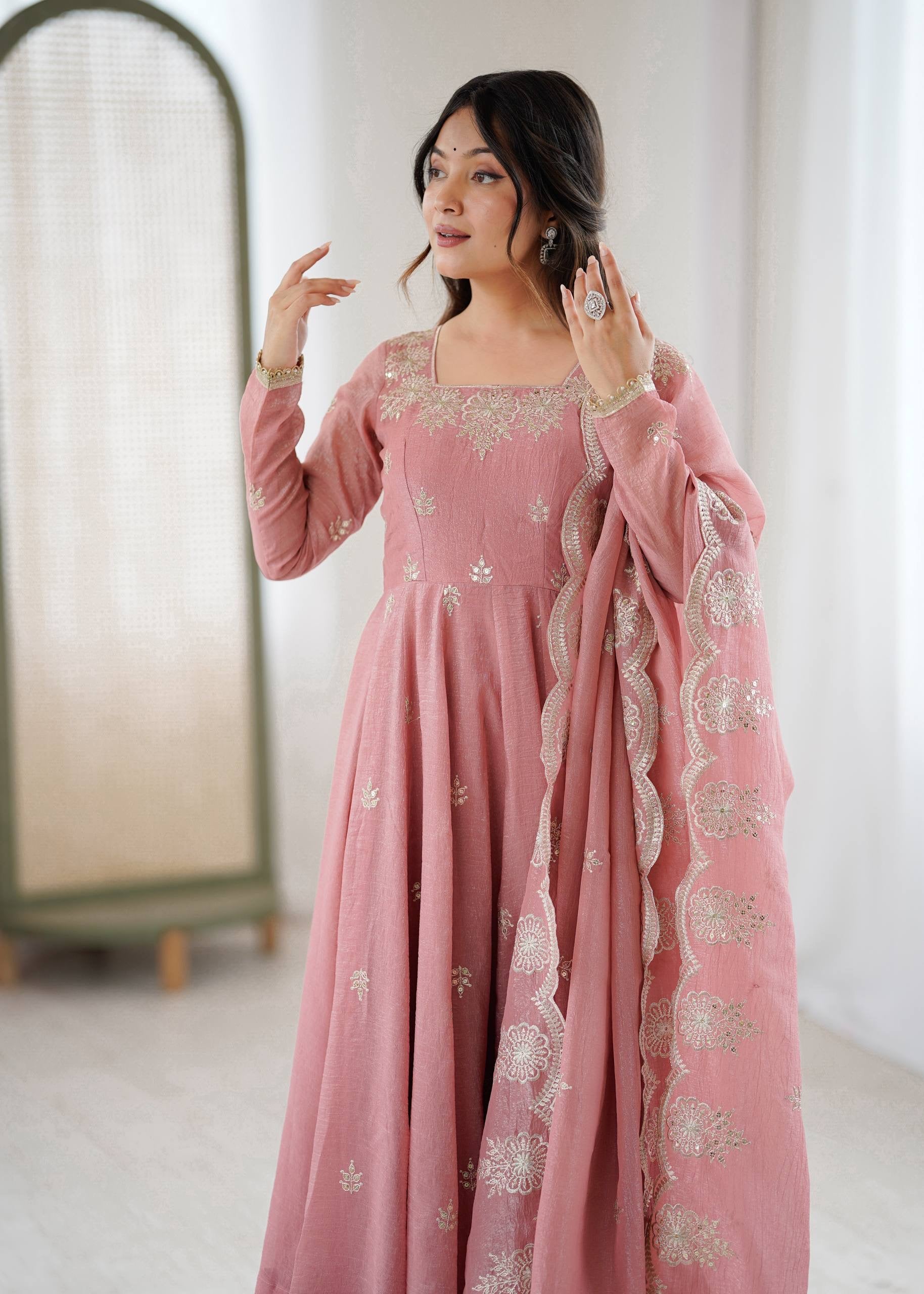 Elegant Embroidered Sequence Designer Anarkali Three Piece Set