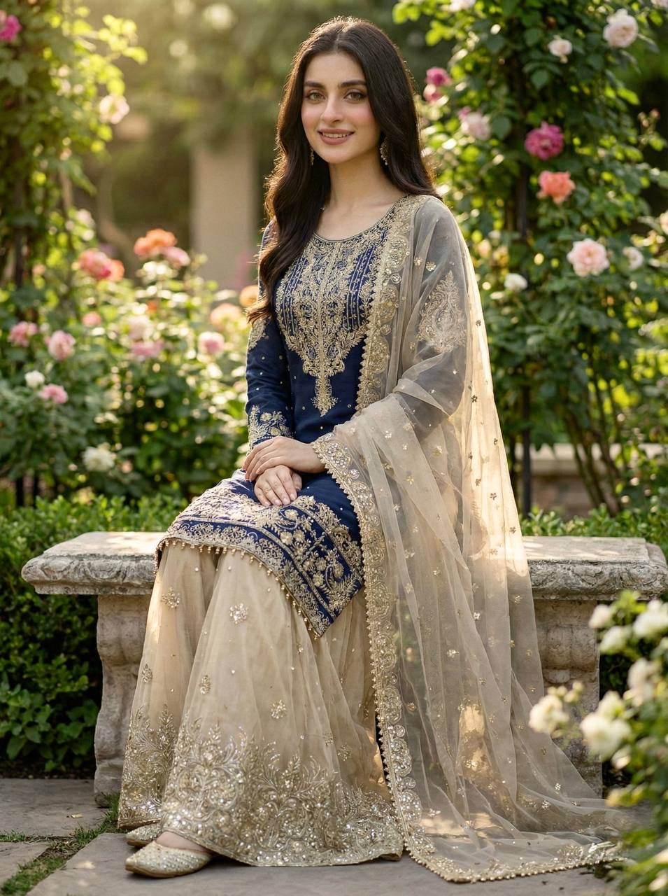 New Designer Collection In Pure Heavy GMY SILK With Heavy Embroidery Coding Dori-Sequence Work Top-Bottom And Dupatta Set Fully Stitched Ready To Wear