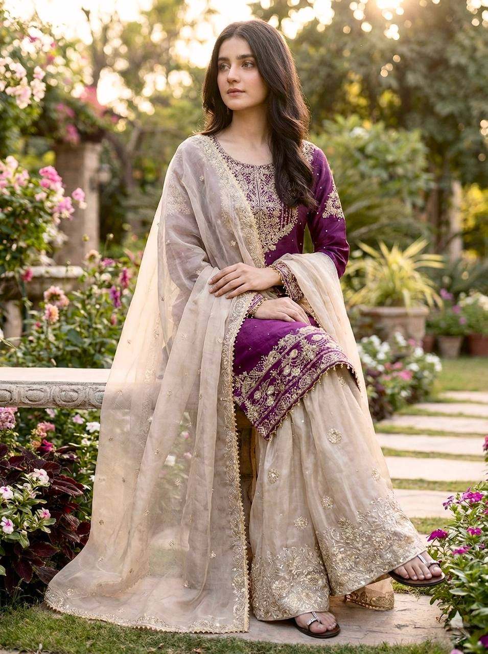 New Designer Collection In Pure Heavy GMY SILK With Heavy Embroidery Coding Dori-Sequence Work Top-Bottom And Dupatta Set Fully Stitched Ready To Wear