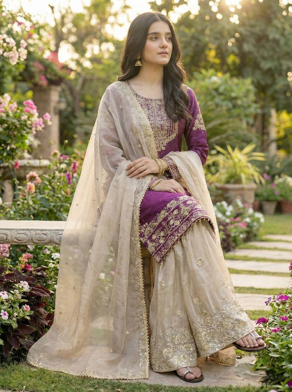 New Designer Collection In Pure Heavy GMY SILK With Heavy Embroidery Coding Dori-Sequence Work Top-Bottom And Dupatta Set Fully Stitched Ready To Wear