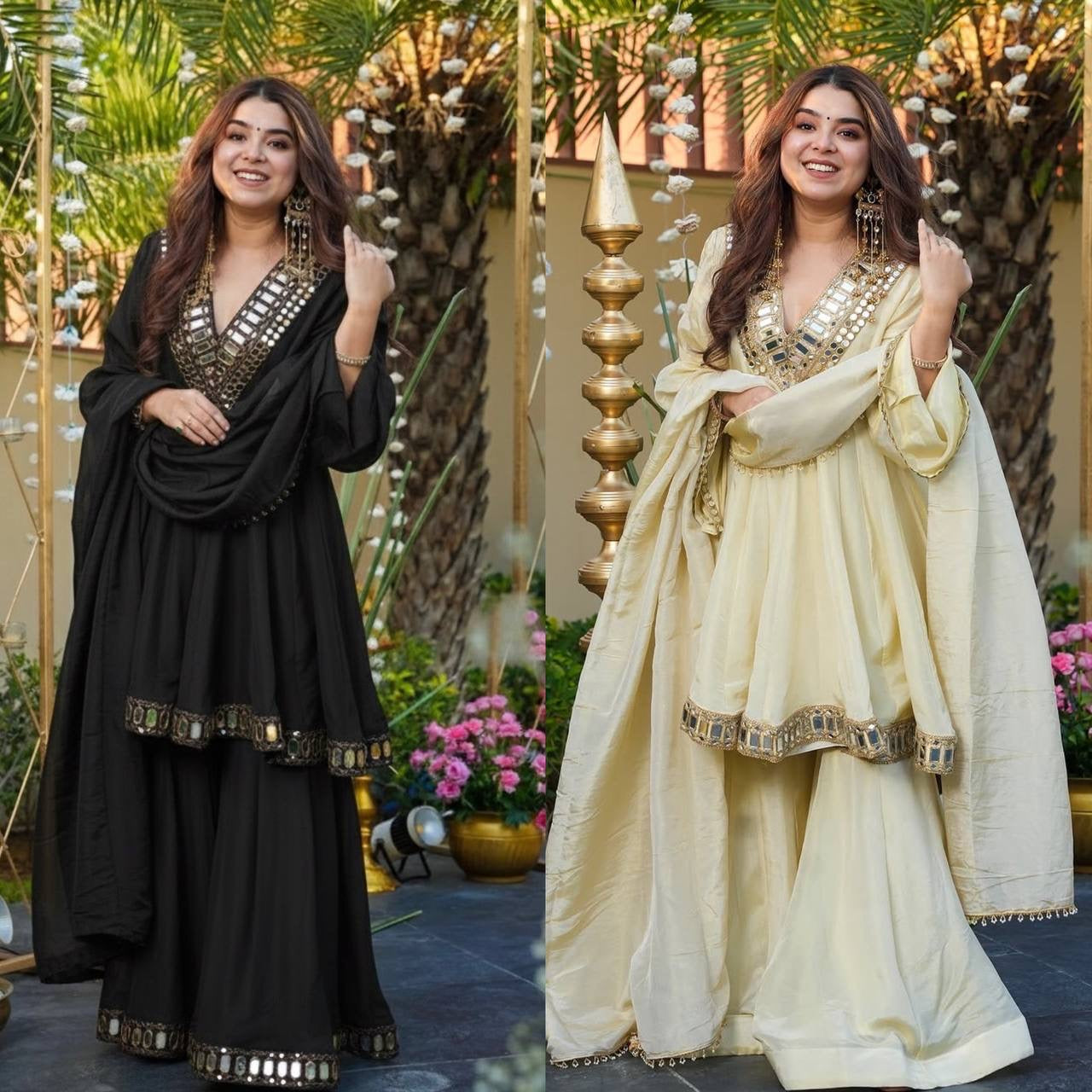 New Designer Party Wear Top Plazzo and Dupatta Real mirror work Set