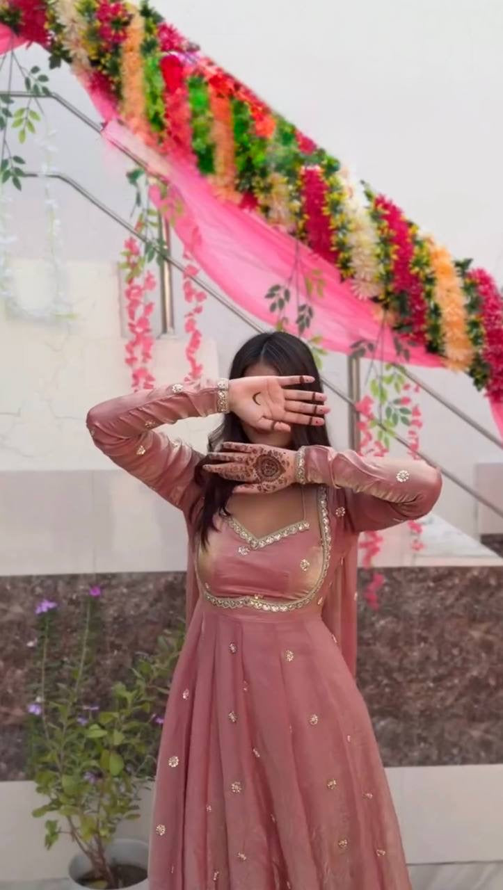 Elegant Embroidered Sequence Designer Anarkali three piece set