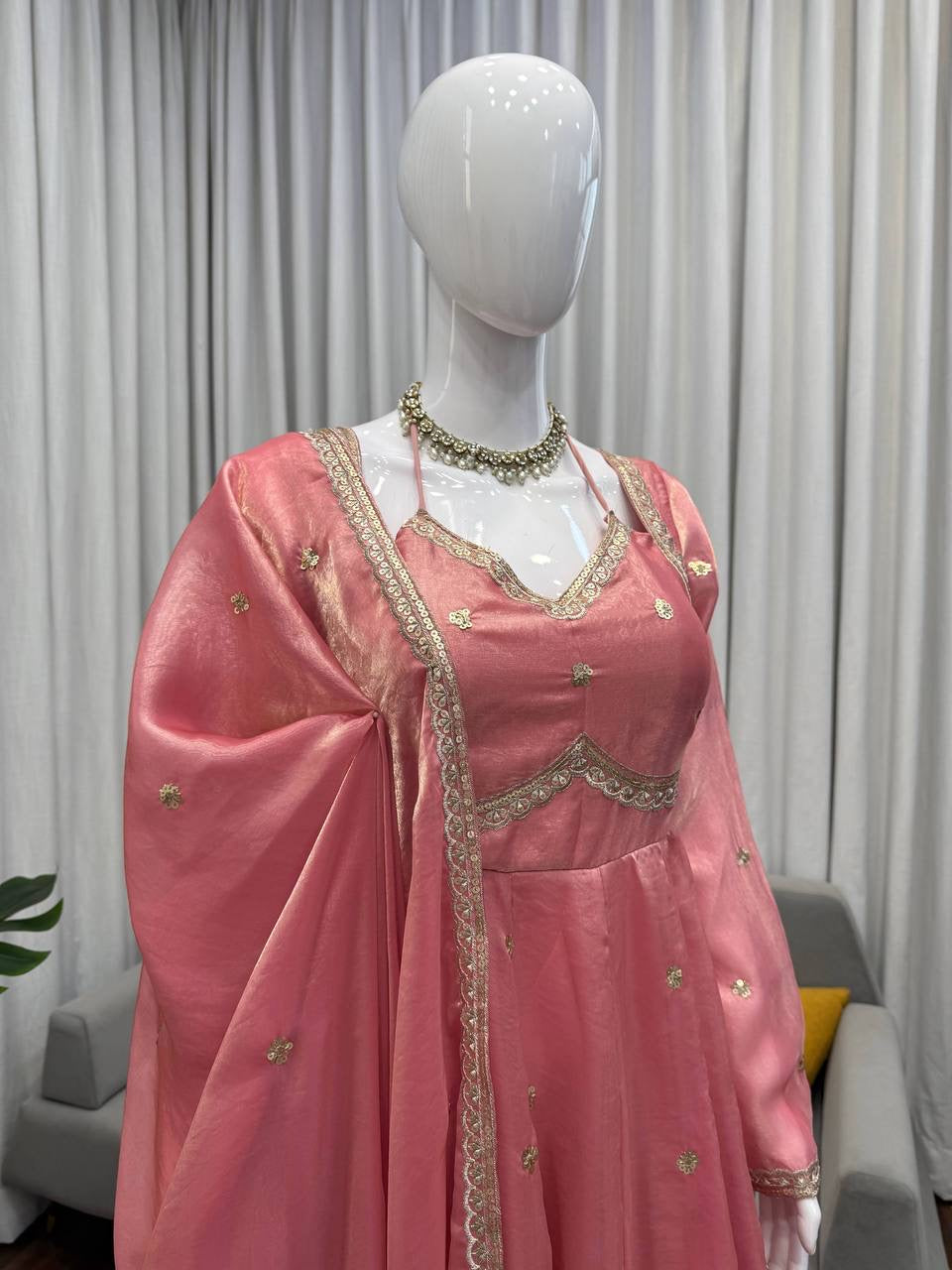 Elegant Embroidered Sequence Designer Anarkali three piece set