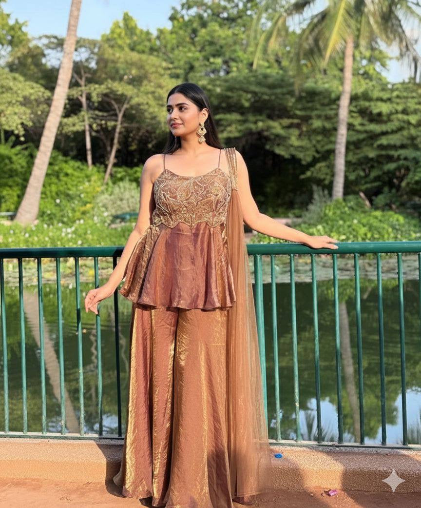 WEDDING SEASON OUR SEQUENCE EMBROIDERED TOP, PLAZZO AND DUPATTA