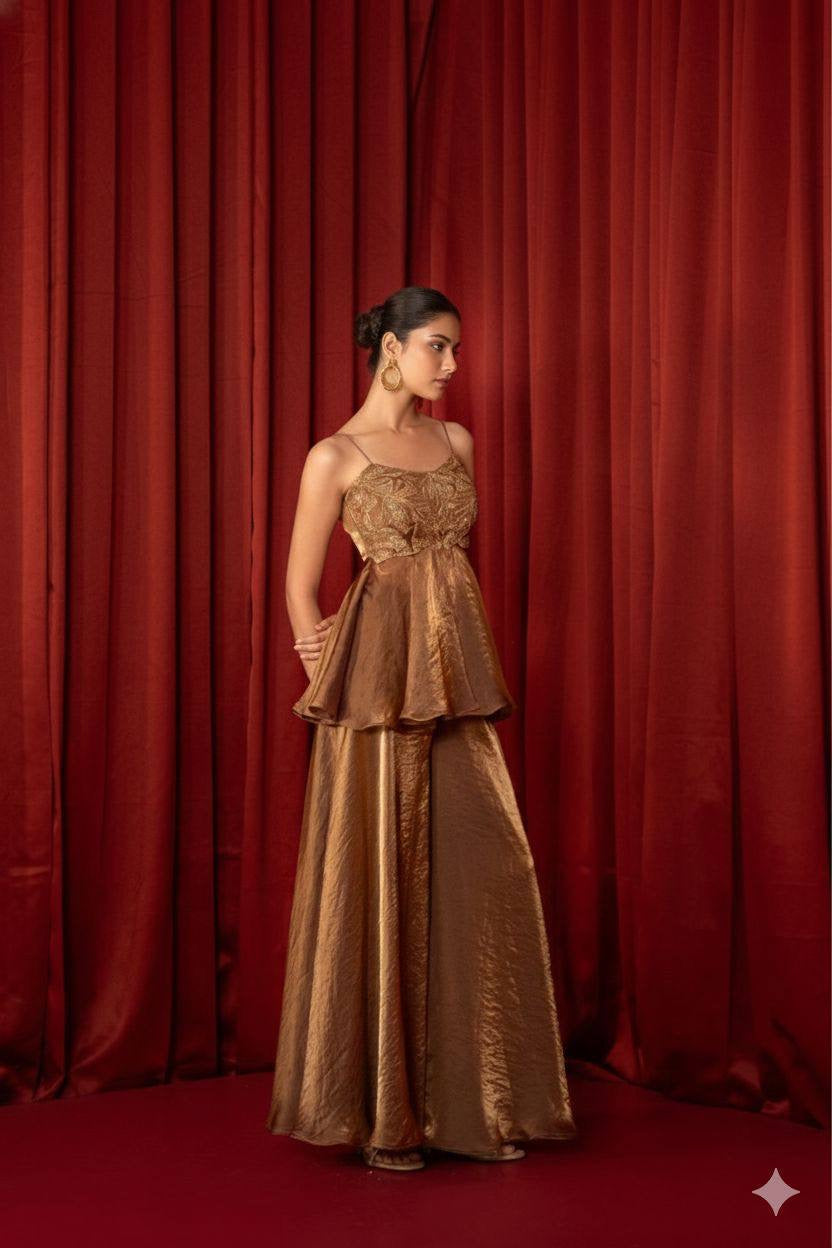 WEDDING SEASON OUR SEQUENCE EMBROIDERED TOP, PLAZZO AND DUPATTA
