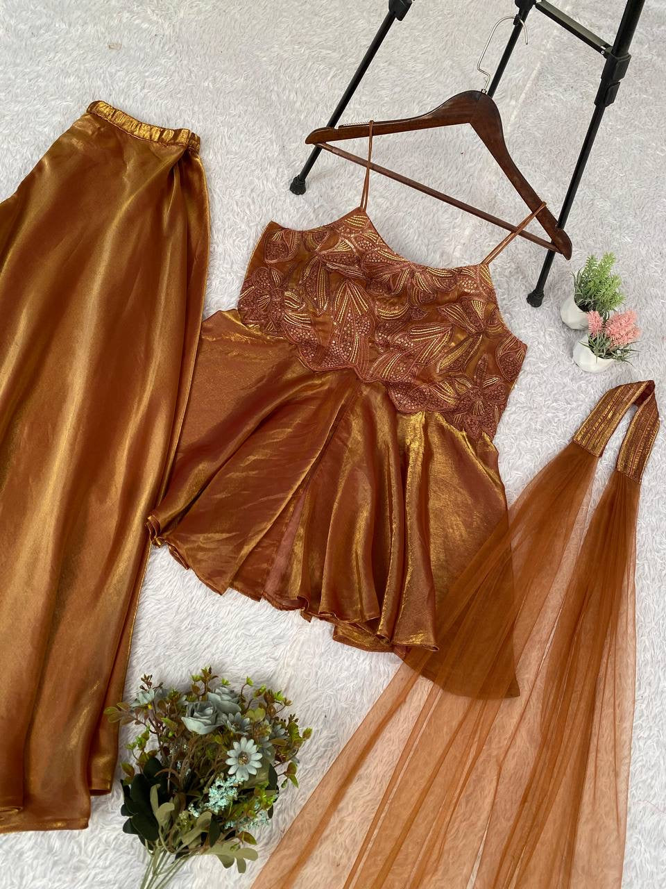 WEDDING SEASON OUR SEQUENCE EMBROIDERED TOP, PLAZZO AND DUPATTA