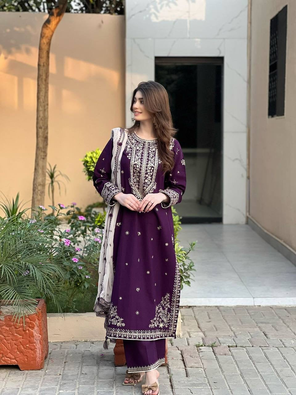 SEQUENCE EMBROIDERY WORKED TOP, PANT AND DUPATTA