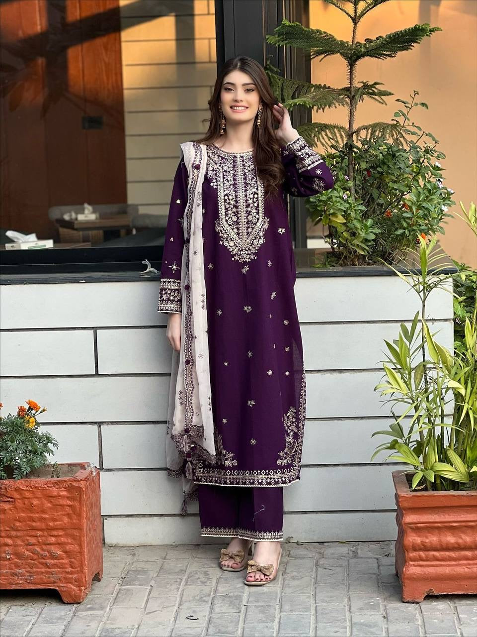 SEQUENCE EMBROIDERY WORKED TOP, PANT AND DUPATTA
