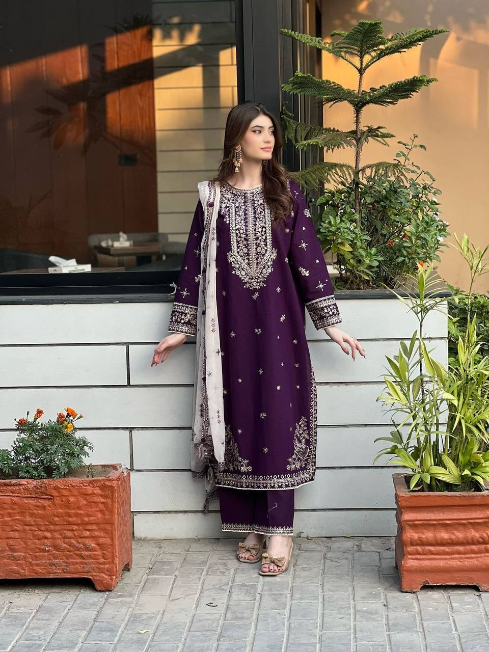 SEQUENCE EMBROIDERY WORKED TOP, PANT AND DUPATTA