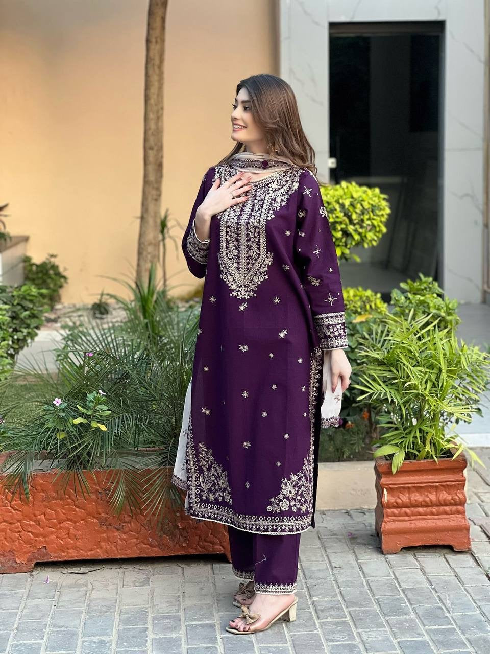 SEQUENCE EMBROIDERY WORKED TOP, PANT AND DUPATTA