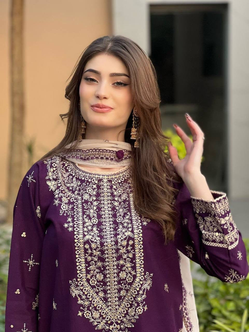 SEQUENCE EMBROIDERY WORKED TOP, PANT AND DUPATTA