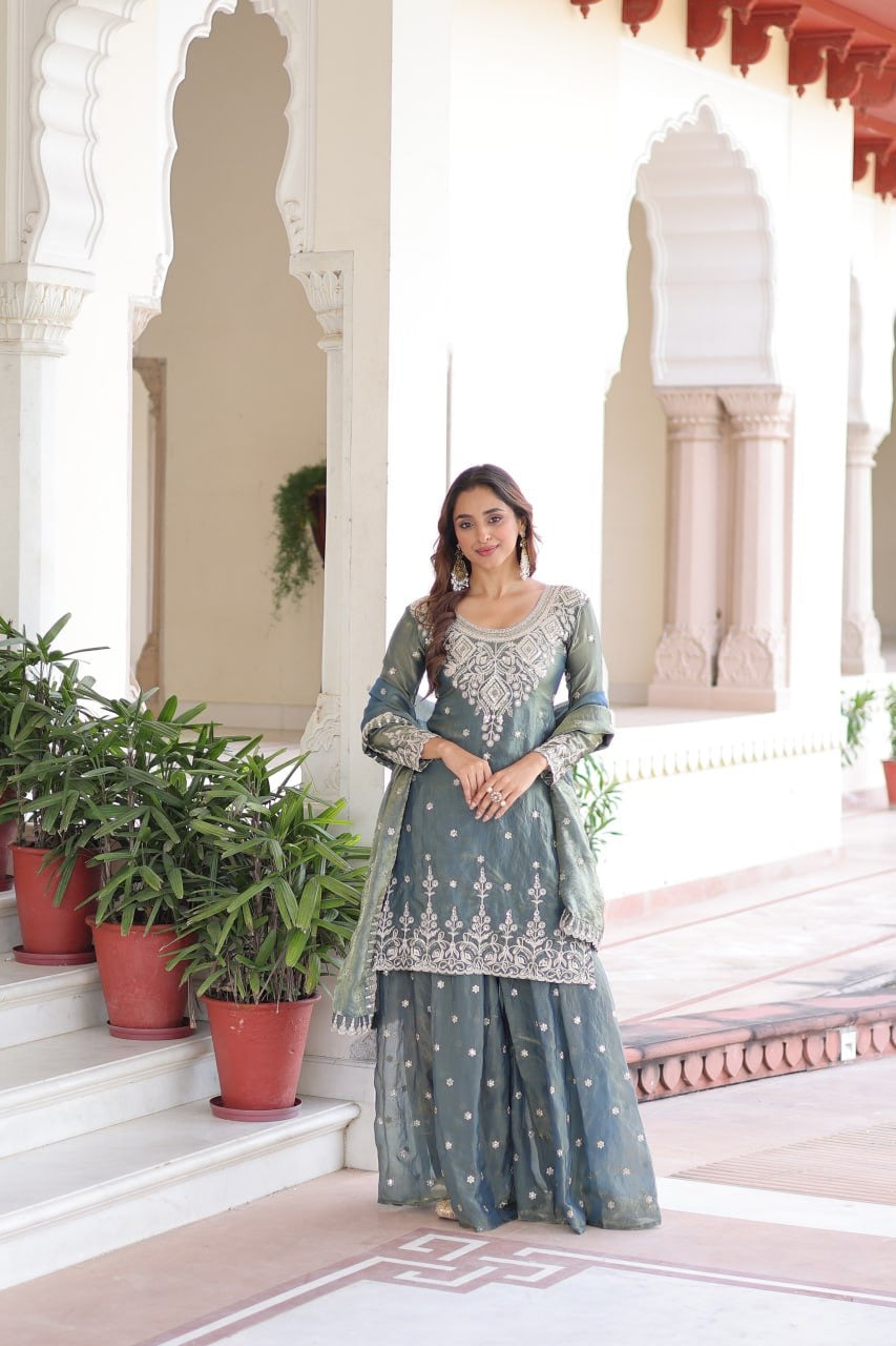 PREMIUM DESIGNER READYMADE TOP-SHARARA-DUPATTA