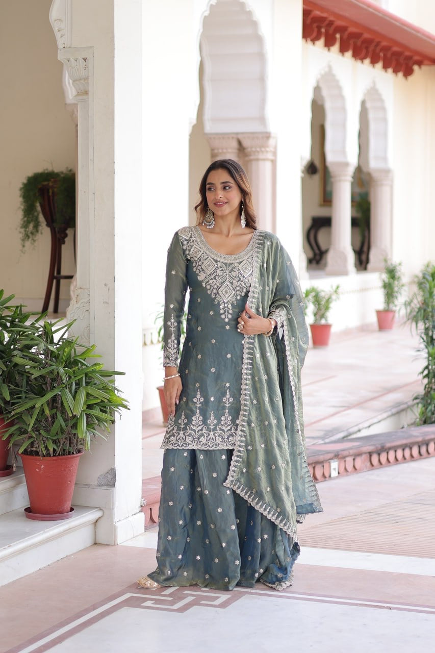 PREMIUM DESIGNER READYMADE TOP-SHARARA-DUPATTA
