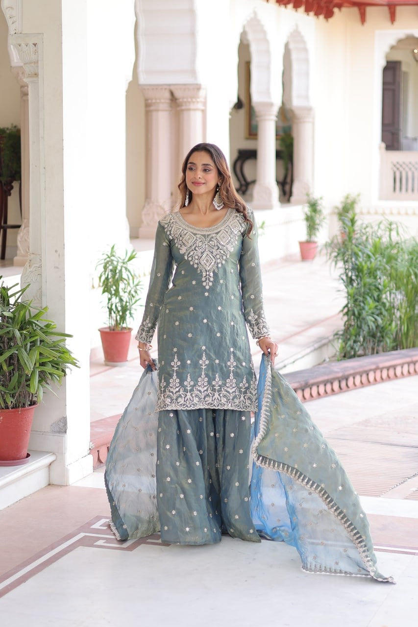 PREMIUM DESIGNER READYMADE TOP-SHARARA-DUPATTA