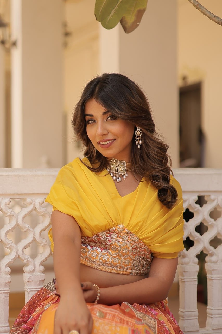 Lehenga Choli Russian Silk Rich Digital Printed With Foil Embroidery Work