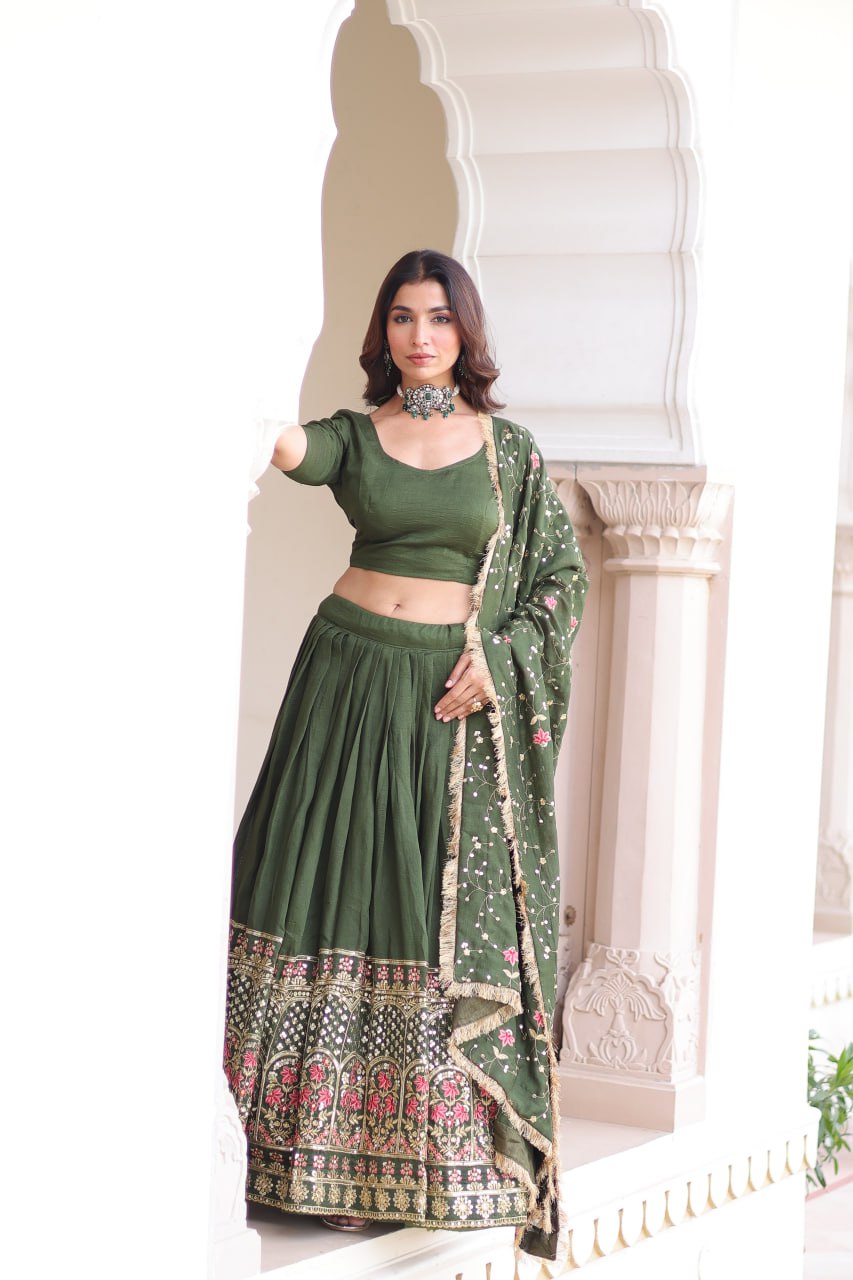 Lehenga Choli With Heavy Sequins & Thread Embroidered work
