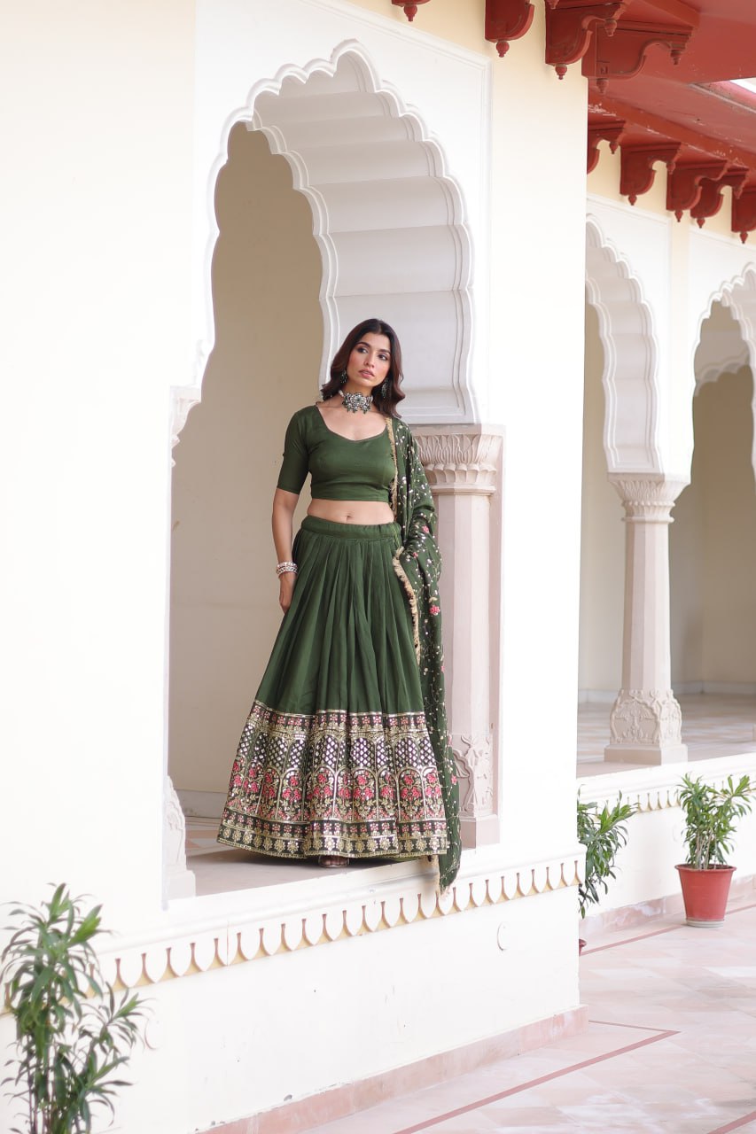 Lehenga Choli With Heavy Sequins & Thread Embroidered work