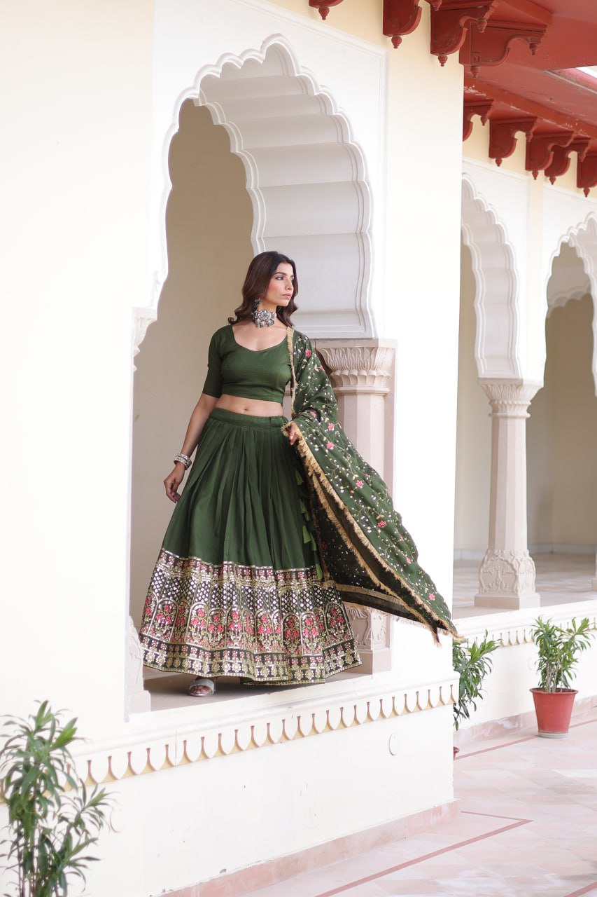 Lehenga Choli With Heavy Sequins & Thread Embroidered work