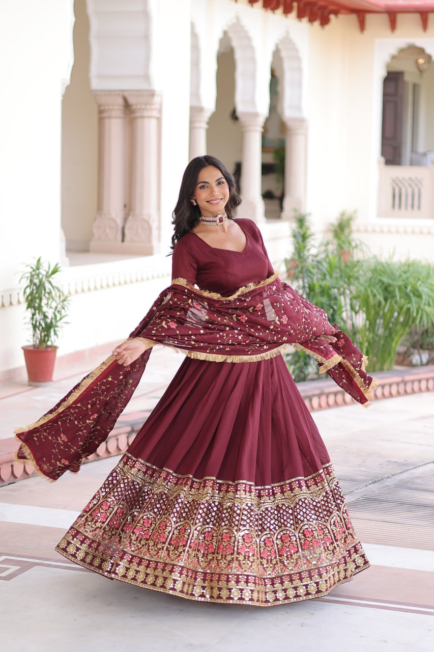 Lehenga Choli With Heavy Sequins & Thread Embroidered work