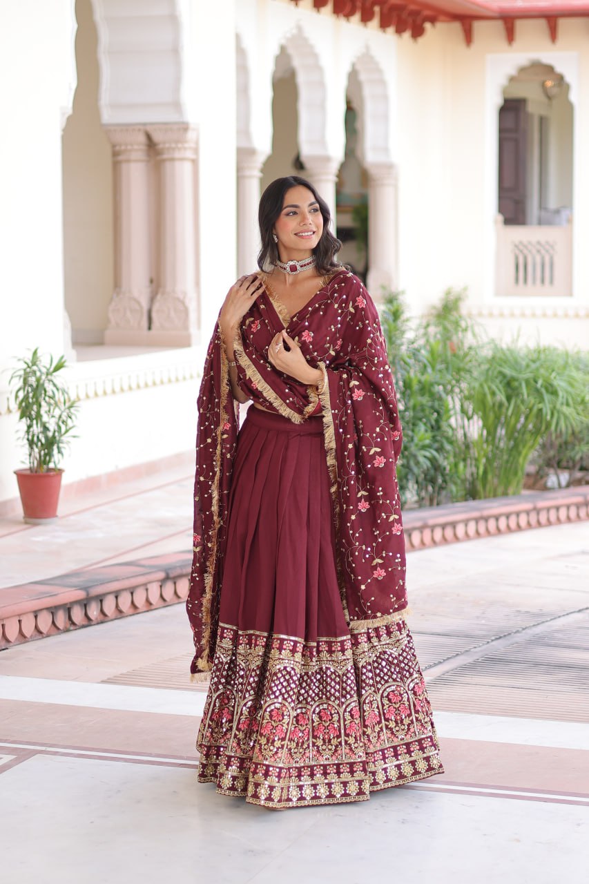 Lehenga Choli With Heavy Sequins & Thread Embroidered work
