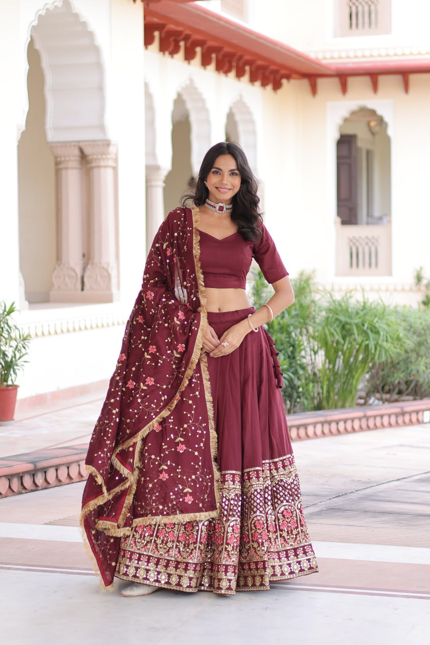 Lehenga Choli With Heavy Sequins & Thread Embroidered work