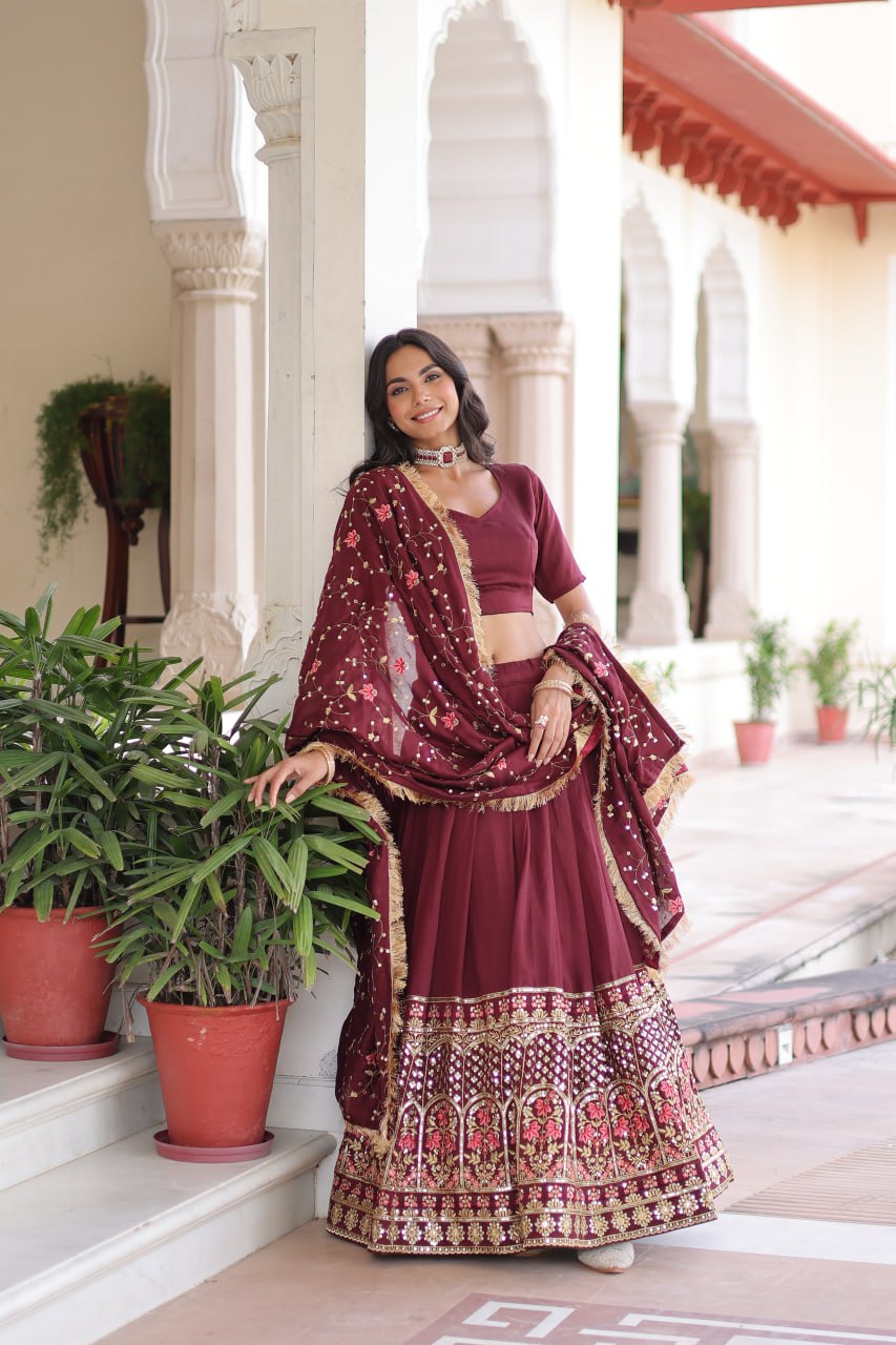 Lehenga Choli With Heavy Sequins & Thread Embroidered work